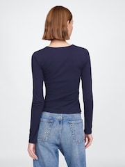 Gap Navy Blue Square Neck Long Sleeve Top - Image 2 of 4