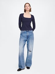 Gap Navy Blue Square Neck Long Sleeve Top - Image 3 of 4