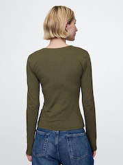 Gap Khaki Green Square Neck Long Sleeve Top - Image 2 of 5