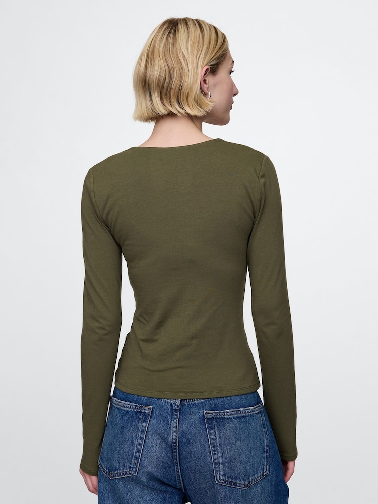 Gap Khaki Green Square Neck Long Sleeve Top - Image 2 of 5