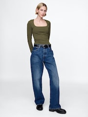 Gap Khaki Green Square Neck Long Sleeve Top - Image 3 of 5