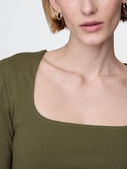 Gap Khaki Green Square Neck Long Sleeve Top - Image 4 of 5