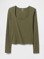 Gap Khaki Green Square Neck Long Sleeve Top - Image 5 of 5
