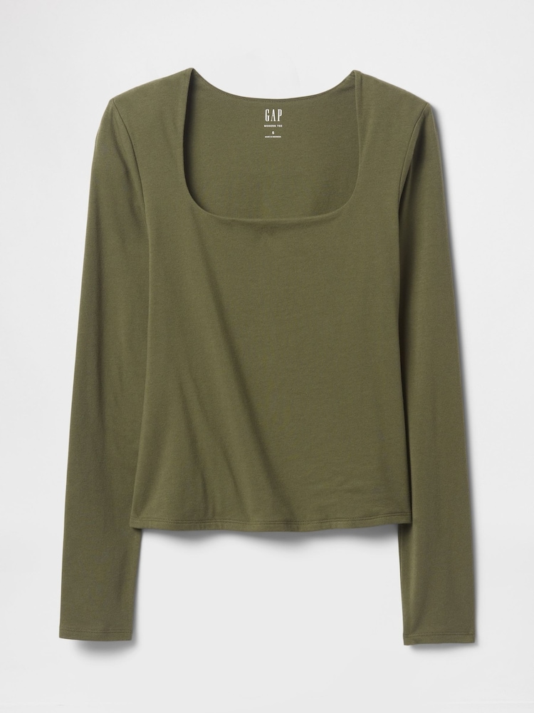 Gap Khaki Green Square Neck Long Sleeve Top - Image 5 of 5