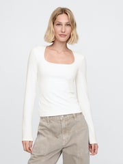 Gap White Square Neck Long Sleeve Top - Image 1 of 4