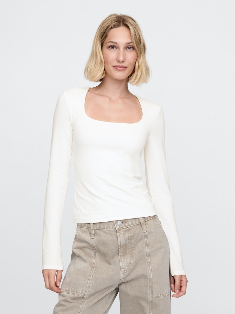 Gap White Square Neck Long Sleeve Top - Image 1 of 4