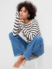 Gap White Stripe Long Sleeve Boat Neck Top - Image 1 of 2
