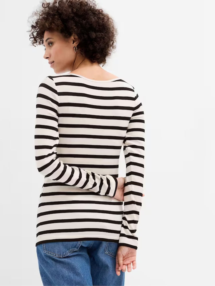 Gap White Stripe Long Sleeve Boat Neck Top - Image 2 of 2