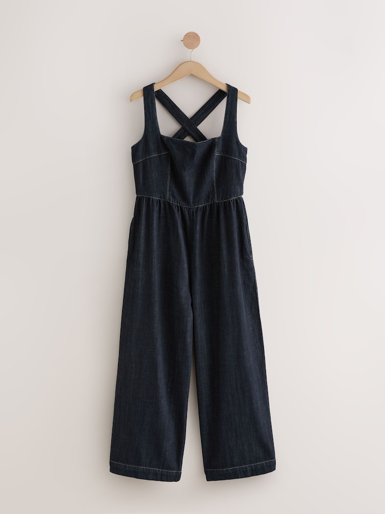 Denim Rinse Corset Culotte Denim Jumpsuit - Image 1 of 4