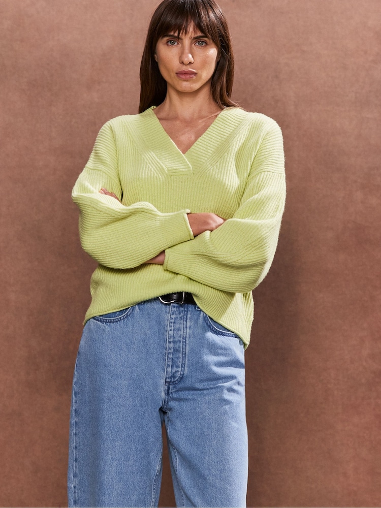 Ro&Zo Green Lime V-Neck Jumper - Image 2 of 3
