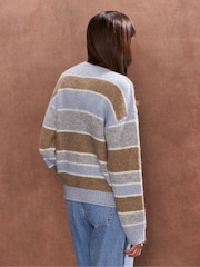Ro&Zo Brown Neutral Stripe V-Neck Jumper - Image 2 of 3