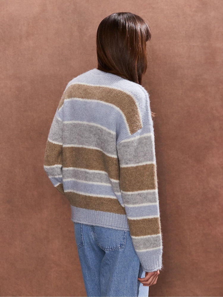 Ro&Zo Brown Neutral Stripe V-Neck Jumper - Image 2 of 3