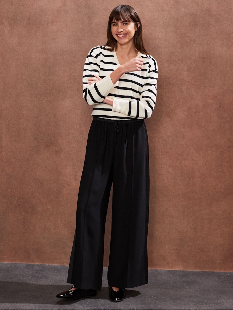 Ro&Zo Black Satin Side Stripe Trousers - Image 1 of 4