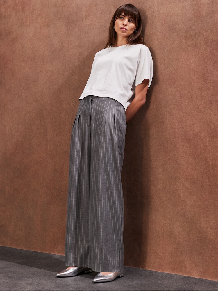 Ro&Zo Grey Pinstripe High Waist Trousers - Image 1 of 5