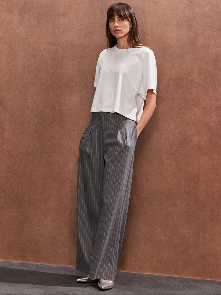 Ro&Zo Grey Pinstripe High Waist Trousers - Image 3 of 5