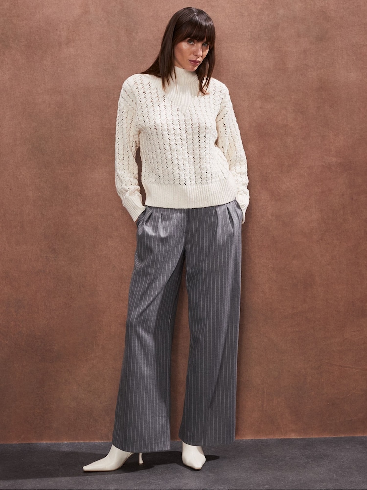Ro&Zo Cream Pointelle High Neck Jumper - Image 2 of 5