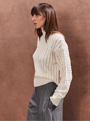 Ro&Zo Cream Pointelle High Neck Jumper - Image 3 of 5