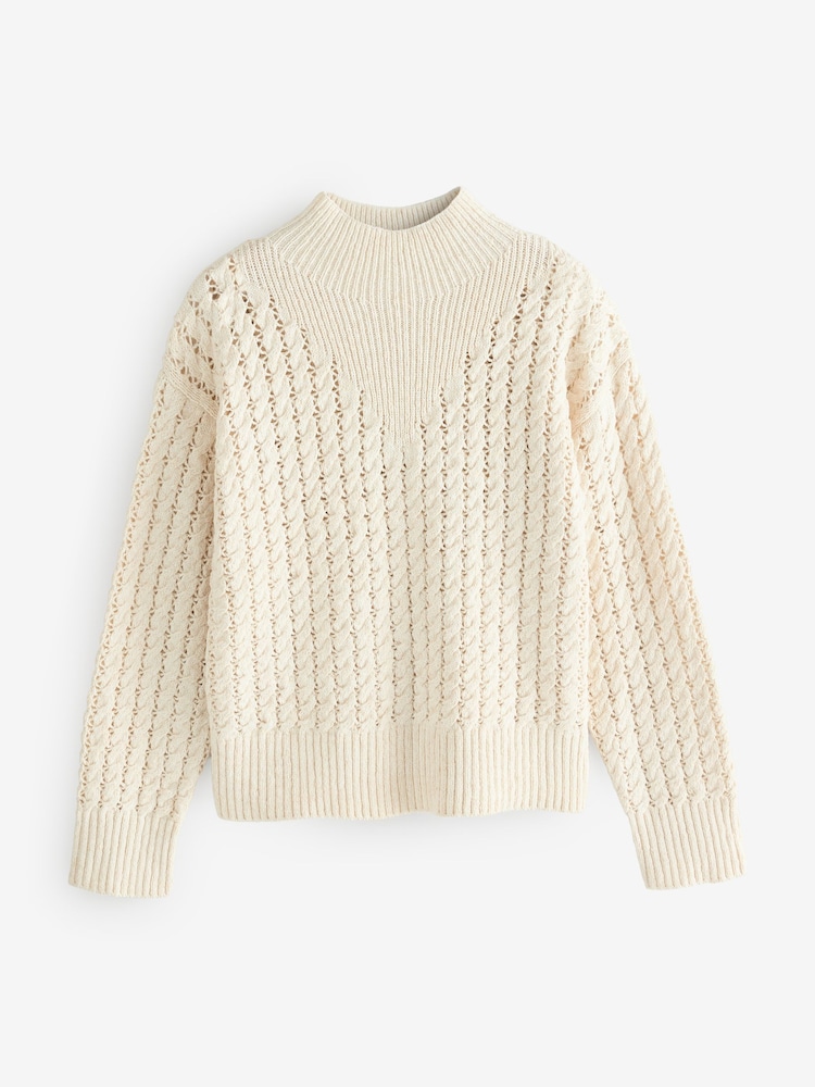 Ro&Zo Cream Pointelle High Neck Jumper - Image 5 of 5