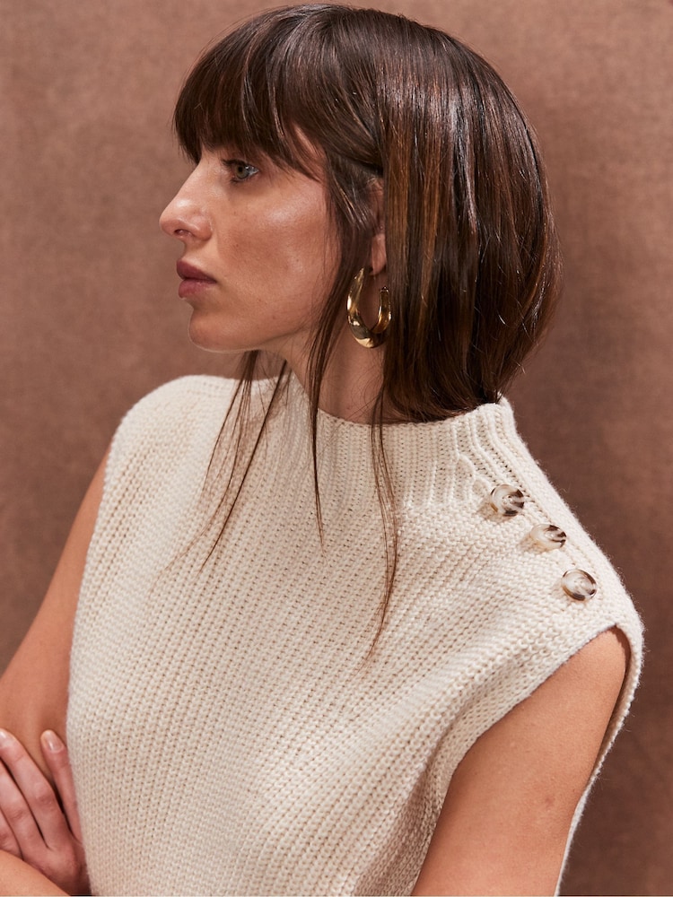 Ro&Zo Cream Button Shoulder Knit Vest - Image 3 of 4