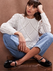 Ro&Zo White Diamond Lace Trim 100% Cotton Blouse - Image 2 of 4