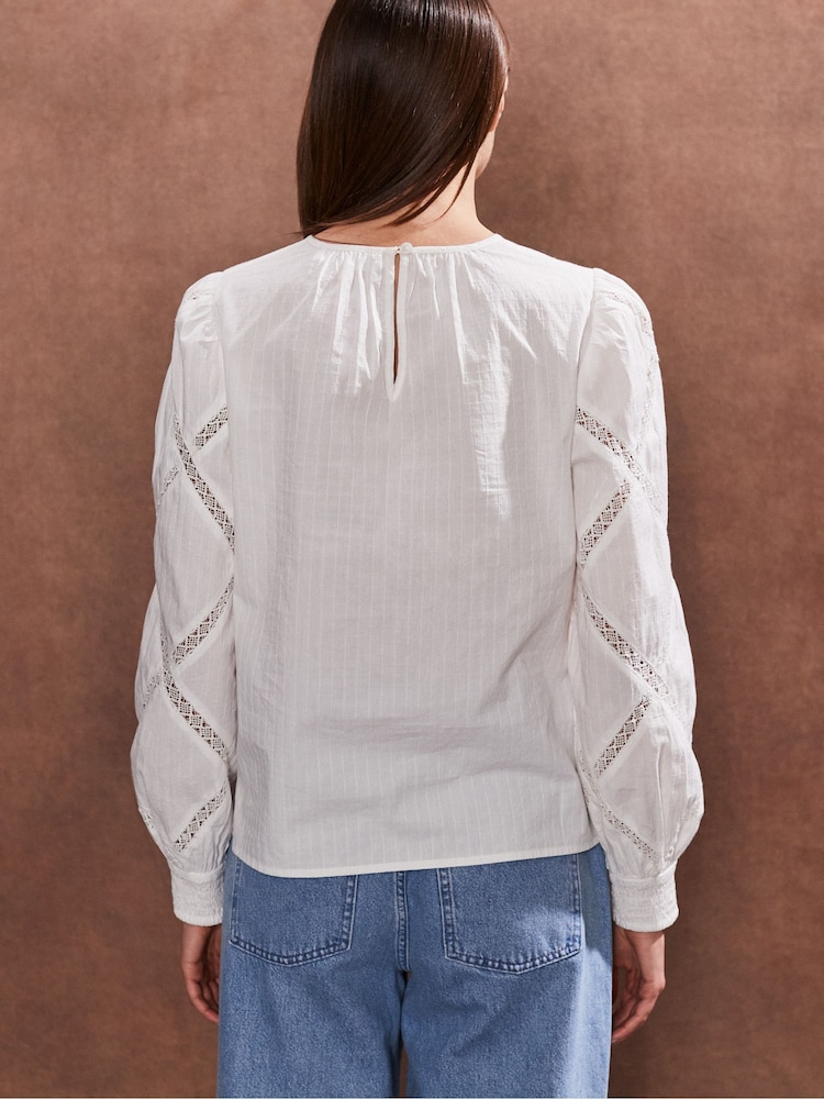 Ro&Zo White Diamond Lace Trim 100% Cotton Blouse - Image 4 of 4