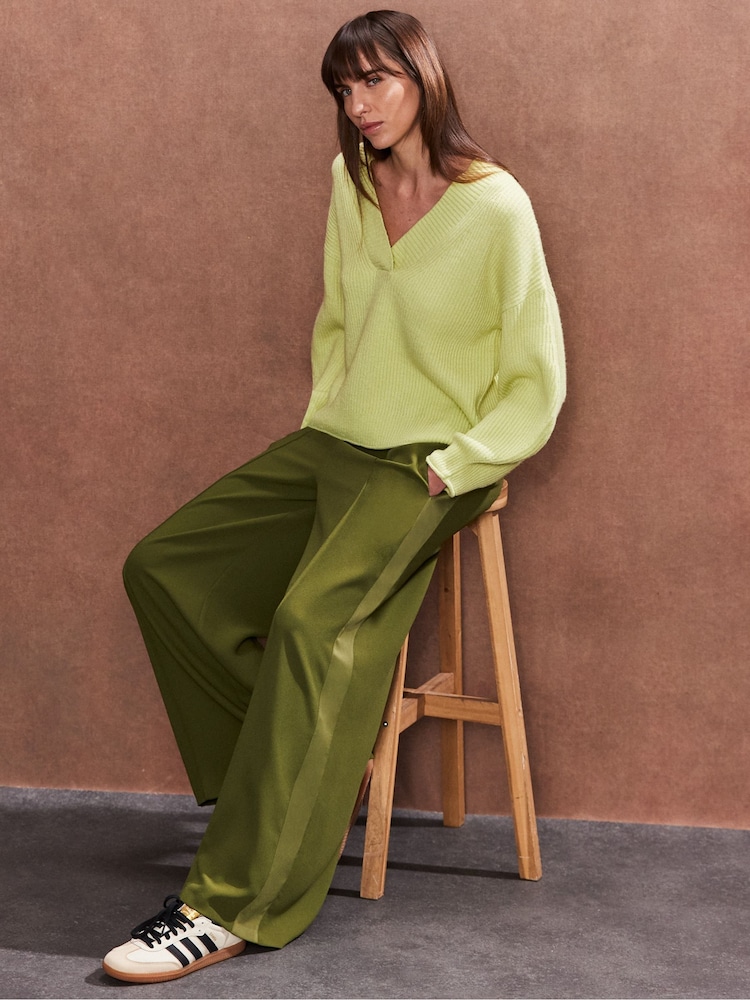 Ro&Zo Green Satin Side Stripe Trousers - Image 1 of 5