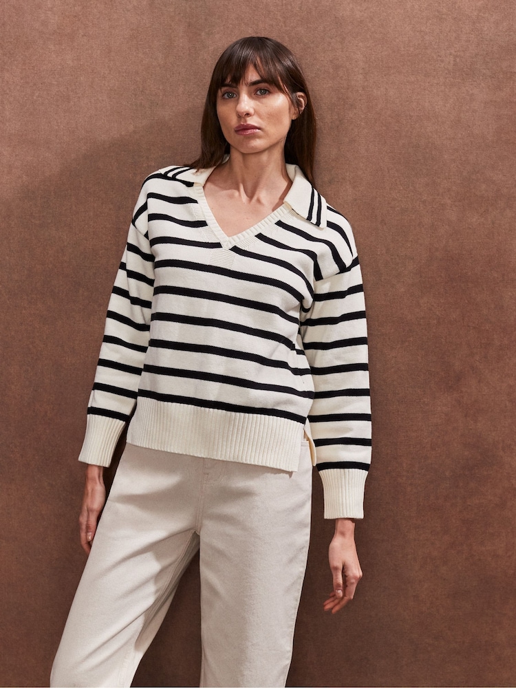 Ro&Zo Cream Stripe Collared Jumper - Image 1 of 3
