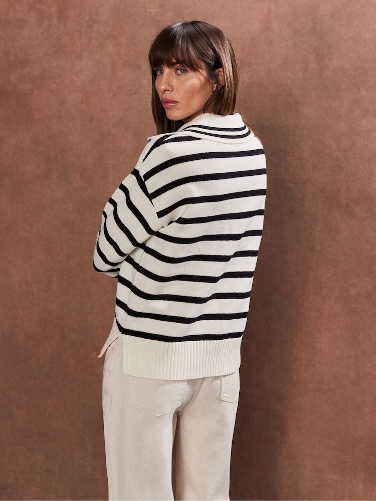 Ro&Zo Cream Stripe Collared Jumper - Image 3 of 3 Ro&Zo Cream Stripe Collared Jumper - Image 3 of 3