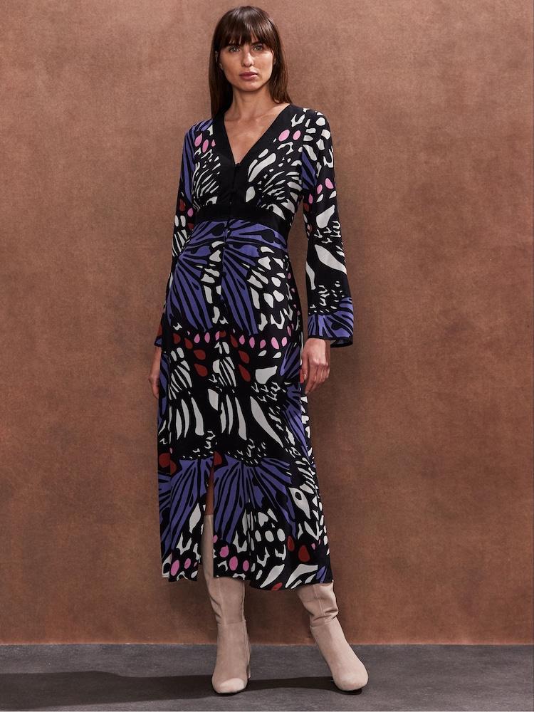 Ro&Zo Black Multi Butterfly Print Button Through Dress - Image 1 of 4
