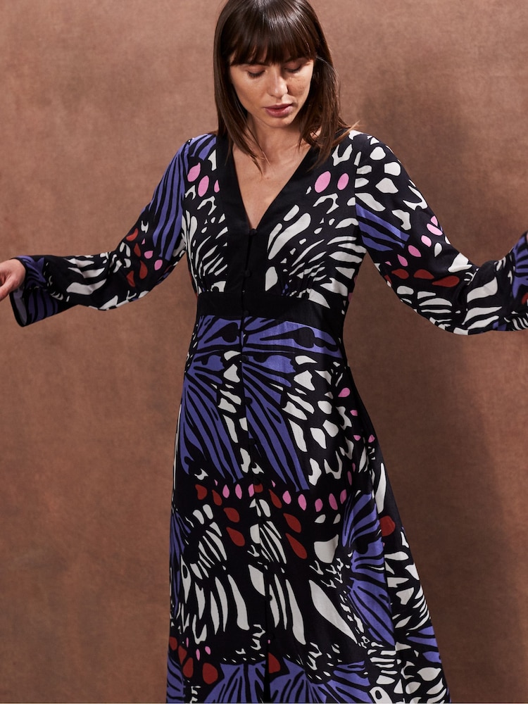 Ro&Zo Black Multi Butterfly Print Button Through Dress - Image 2 of 4