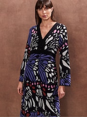 Ro&Zo Black Multi Butterfly Print Button Through Dress - Image 3 of 4