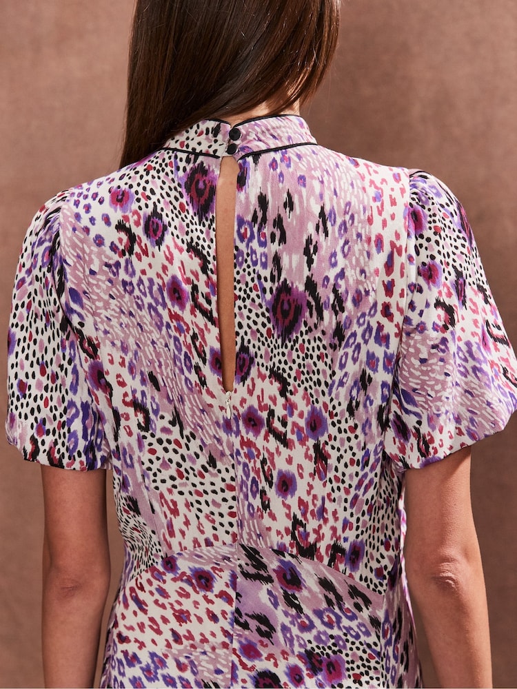 Ro&Zo Pink Elodie Animal Print High Neck Dress - Image 3 of 4