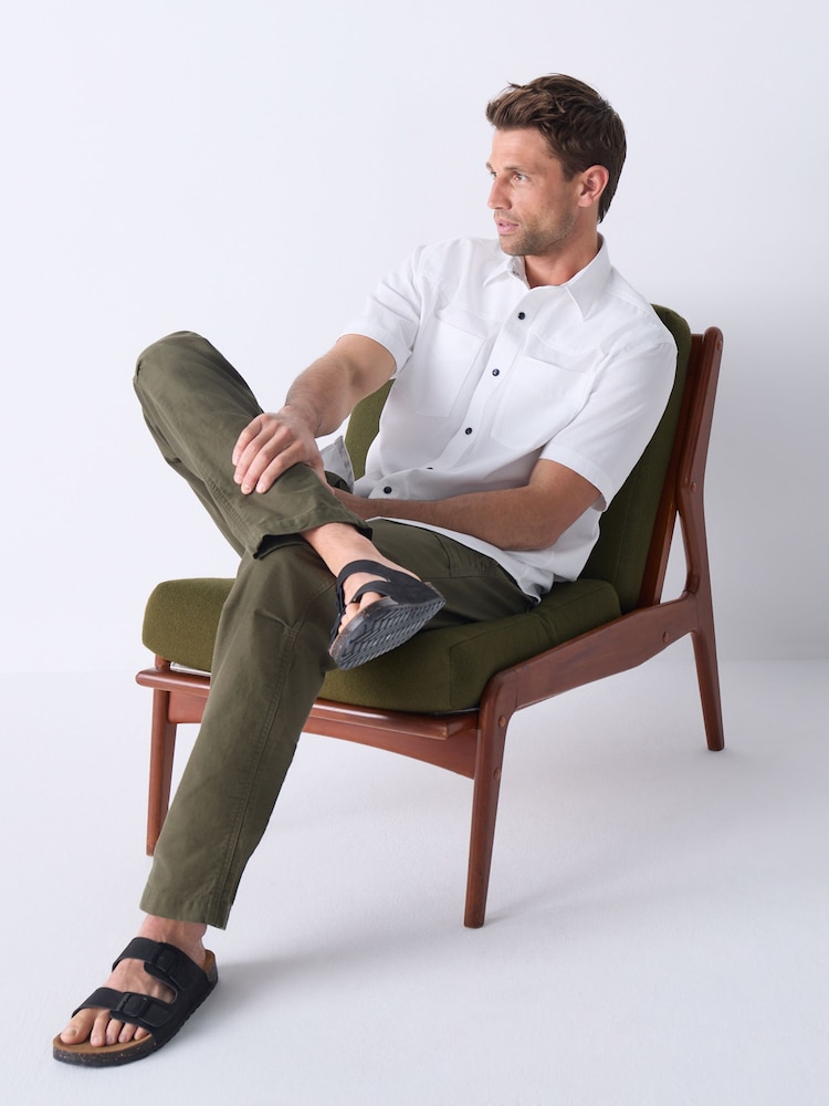 White Twin Pocket Western Style Short Sleeve 100% Cotton Shirt - Image 2 of 5