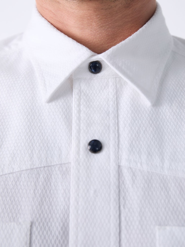 White Twin Pocket Western Style Short Sleeve 100% Cotton Shirt - Image 5 of 5