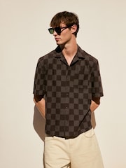 Castanho - Camisa xadrez de manga curta com ajuste relaxado - Imagem 2 de 7