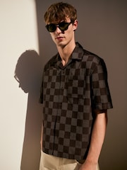 Castanho - Camisa xadrez de manga curta com ajuste relaxado - Imagem 5 de 7