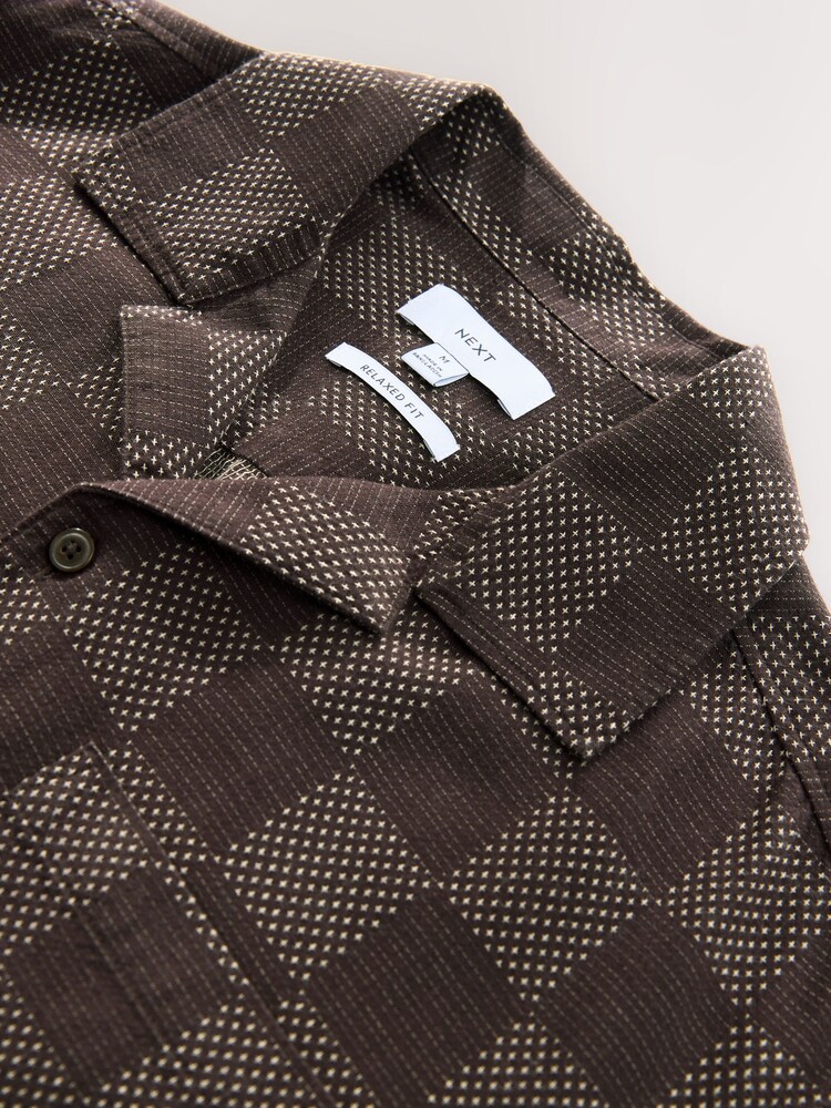 Castanho - Camisa xadrez de manga curta com ajuste relaxado - Imagem 7 de 7