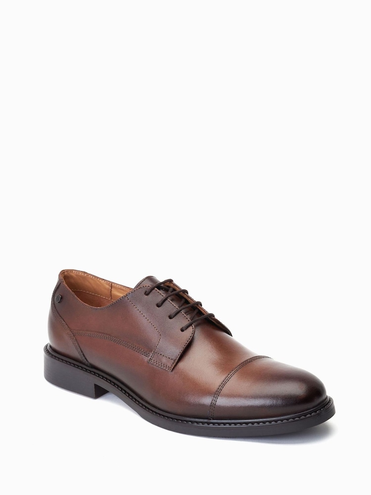 Коричневый - Base London Magnus Lace-Up Toe Cap Shoes - Image 2 of 6