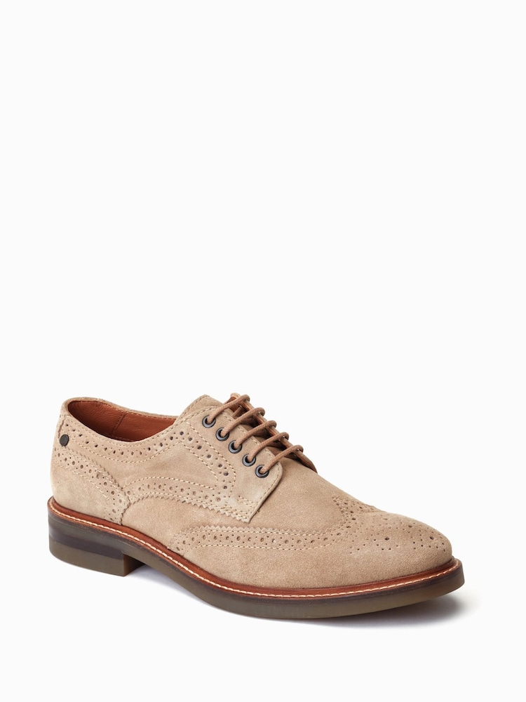 Base London Sand Suede Natural Hatfield Lace-Up Brogue Shoes - Image 2 of 6 Base London Sand Suede Natural Hatfield Lace-Up Brogue Shoes - Image 2 of 6