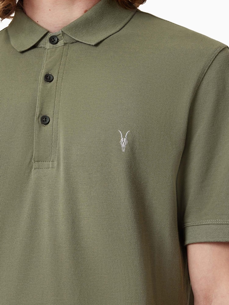 AllSaints Green 100% Organic Cotton Reform Polo Shirt - Image 2 of 5