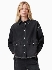 AllSaints Black Hettie Stud Shacket - Image 1 of 7