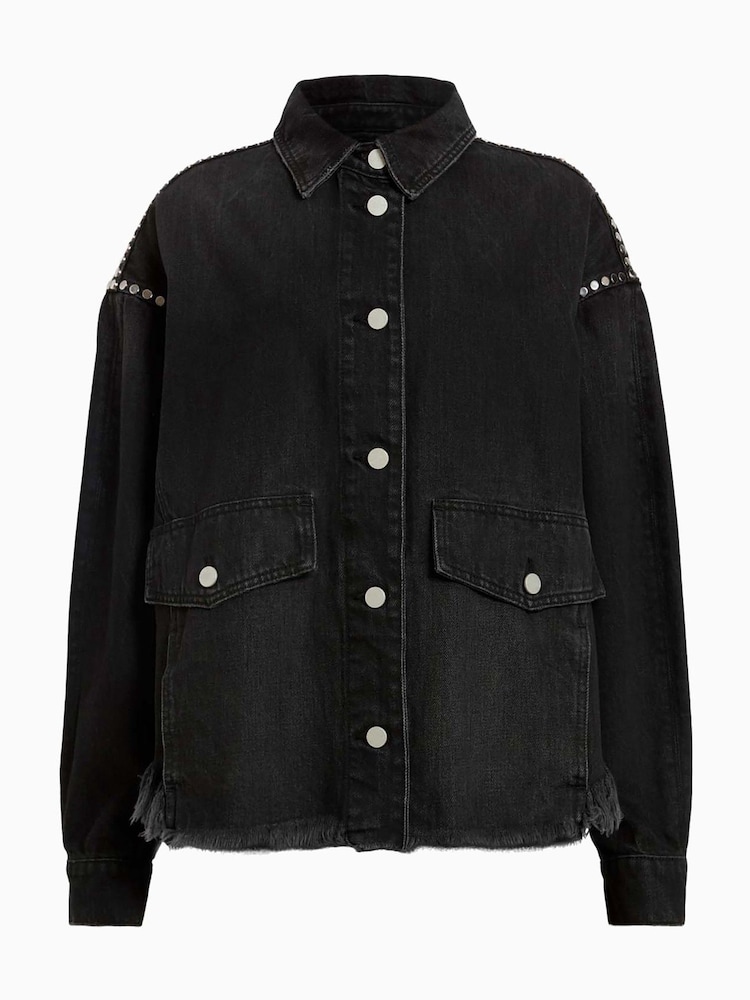 AllSaints Black Hettie Stud Shacket - Image 7 of 7