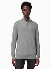 AllSaints Grey Kilburn Zip Funnel Jumper - Image 1 of 9