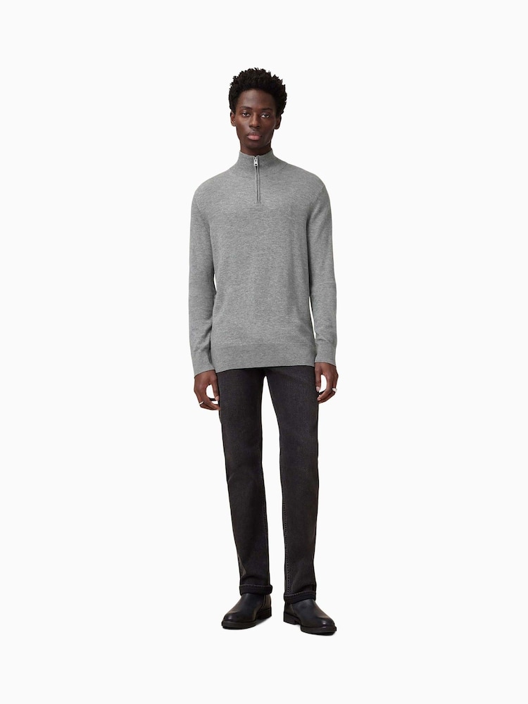 AllSaints Grey Kilburn Zip Funnel Jumper - Image 3 of 9