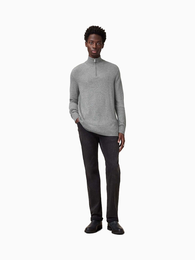AllSaints Grey Kilburn Zip Funnel Jumper - Image 6 of 9