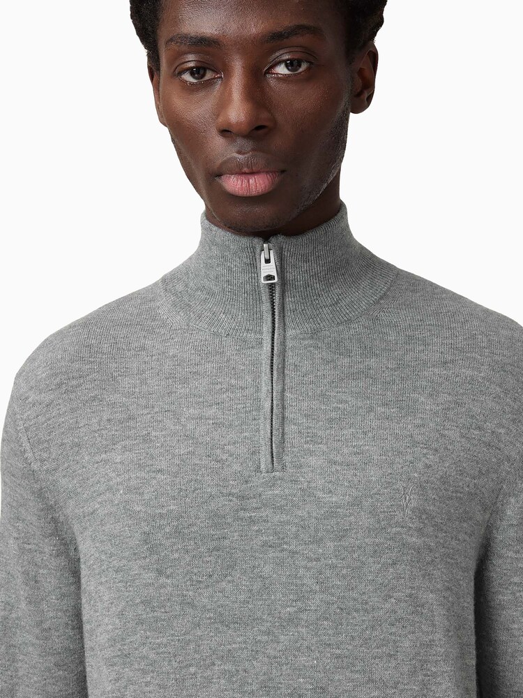 AllSaints Grey Kilburn Zip Funnel Jumper - Image 8 of 9