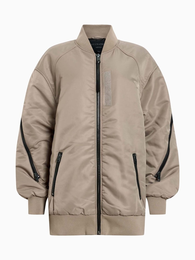 AllSaints Brown Hanaa Bomber Jacket - Image 10 of 10