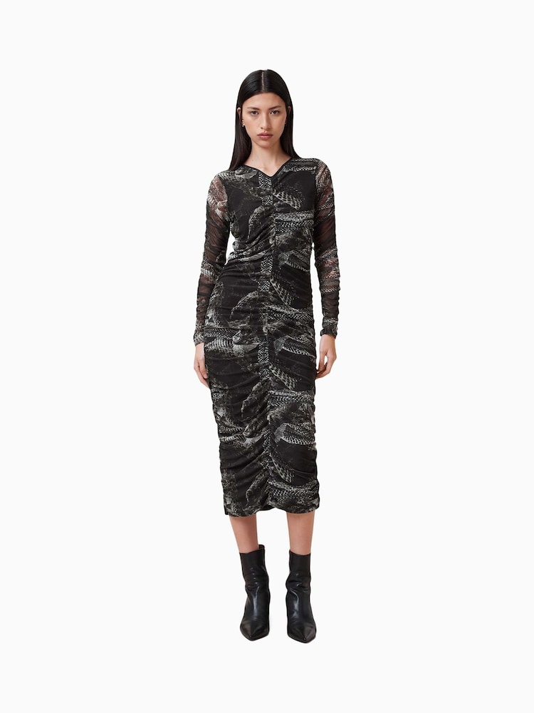 AllSaints Grey Keiko Mesh Dress - Image 1 of 8 AllSaints Grey Keiko Mesh Dress - Image 1 of 8