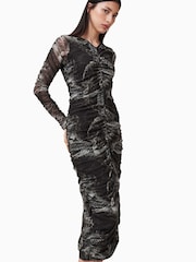 AllSaints Grey Keiko Mesh Dress - Image 5 of 8