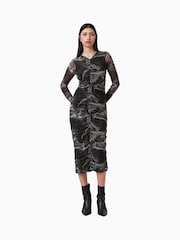 AllSaints Grey Keiko Mesh Dress - Image 6 of 8